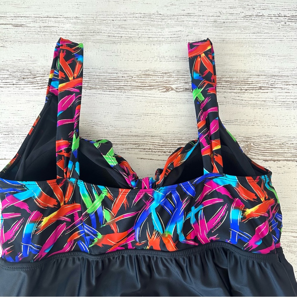 MEETCURVE Tie-Front V Neck Skirted Tummy Control One Piece Swimsuit Dress XL - Picture 8 of 12